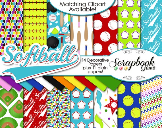 SOFTBALL Digital Papers 25 Pieces 12 x 12 High