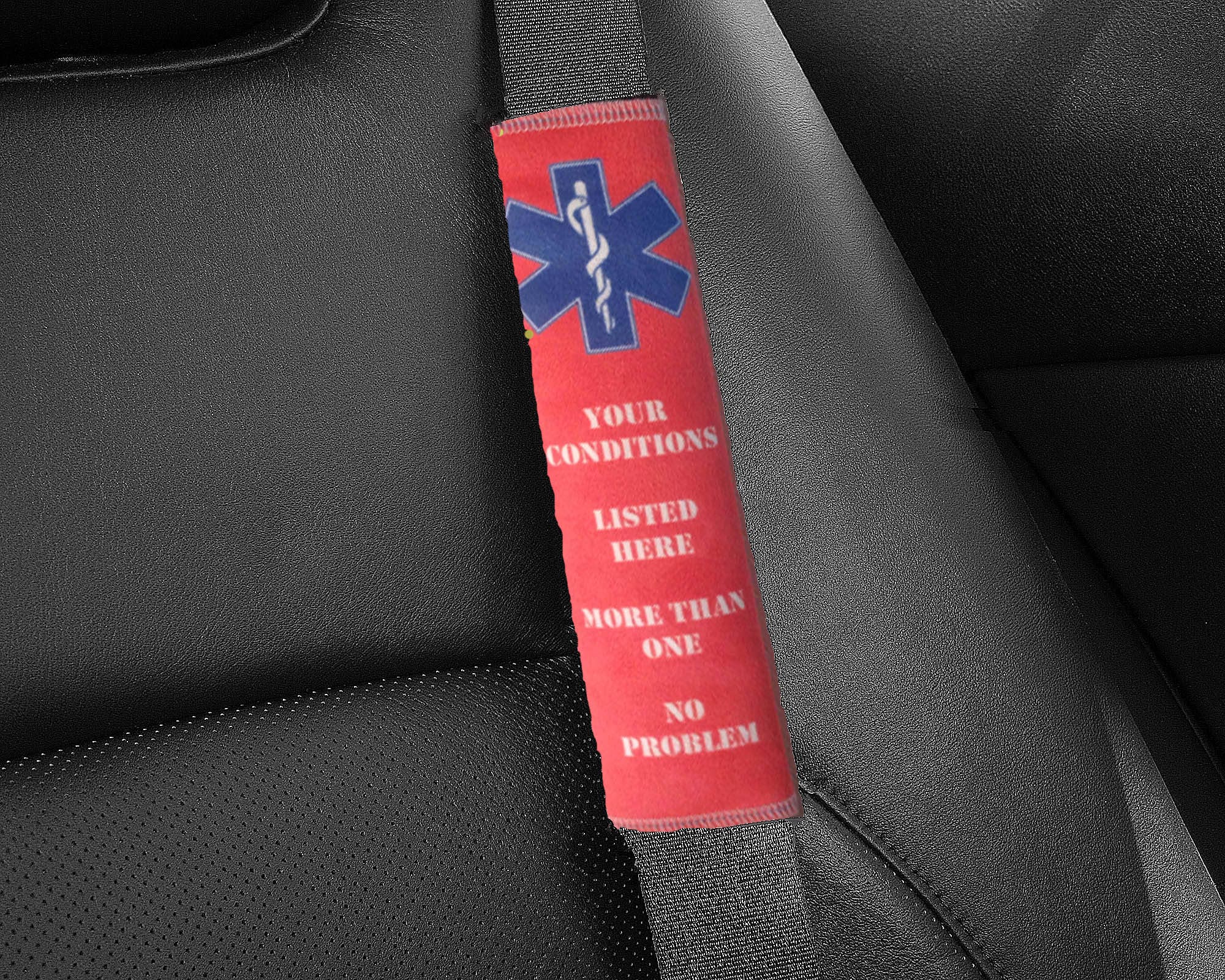 Custom HELP Belt Medical alert seat belt cover