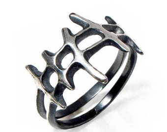 SALE 20% Off - SAMURAI Black Mens Silver Ring, Oxidized Silver Ring, Men's Black Ring, Large Mens Ring, Edgy Alternative Band, Unique Mens R