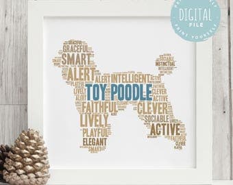 Printable Personalised Toy Poodle Print For Dog Lovers | Personalized Word Art | Bespoke Gift | Digital File | Print Yourself