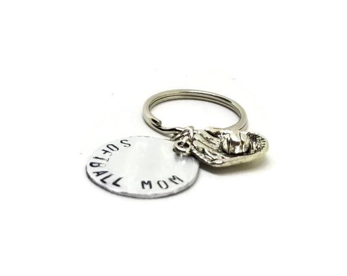 Softball Mom Keychain, Hand Stamped Key Chain, Ball Glove Key Chain, Gift for Her, Gift for Mom, Unique Birthday Gift, Stocking Stuffer