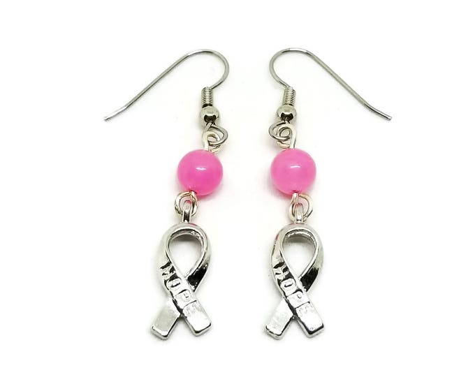 Breast Cancer Awareness Earrings, Pink Ribbon Jewelry, Awareness Ribbon Jewelry, Cancer Awareness, Hope Charm Earrings, Gift for Her
