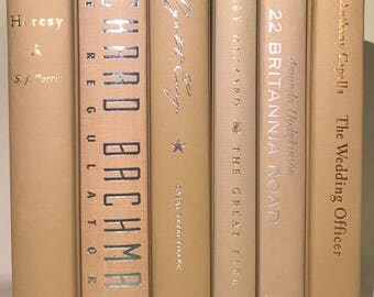 Beige Decorative Books, Beige Books, Neutral Set of 6 Books, Natural Books, Beach Books, Instant Library, Stack of Books, Greige Books