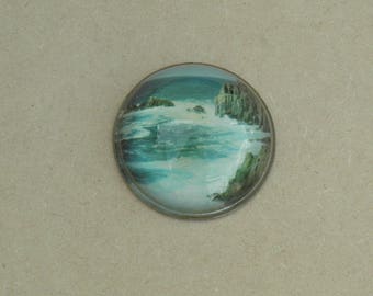 Glass Paperweight - Cliff Scene - Vintage Paperweight