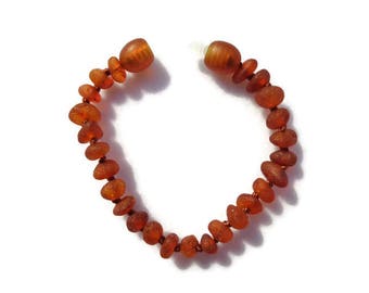 RAW Baltic Amber Teething Anklet, Amber Baby Anklet, Cognac Amber, Anti Inflammatory, Natural Teething Pain Relief, Drooling, SAFETY KNOTTED