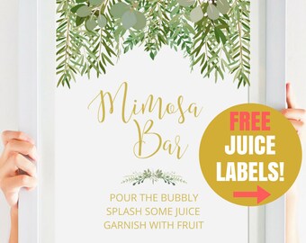 Greenery Bridal Shower Printable, Mimosa Bar Sign , Gold Bridal Shower Decor, Greenery Wedding, Garden Wedding Printable IDWS604_55S