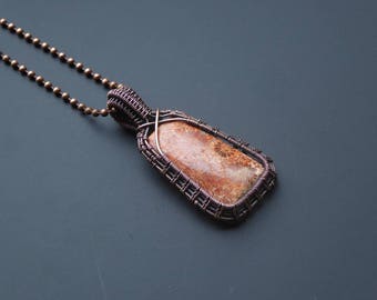Fossil pendant, wire jewellery, fossil jewellery, wire wrapped pendant, gemstone jewellery, copper necklace, copper pendant