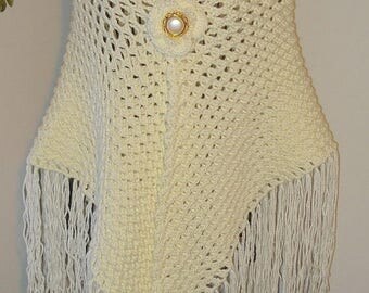 Ready to ship / Handmade Crochet Ivory Lace Cover Up Bridal Wedding 3D Shawl / SCARF, Wedding Shawl / Cover Up Bridal Accessories