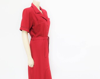Red Dress, UK14, 90s Clothing, Shirt Dress, Secretary Dress, Formal Dress, Belted Dress, Clothing, Dresses, 90s Fashion, Smart, Womenswear