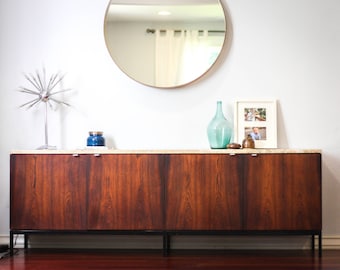 1950's Florence Knoll Rosewood Sideboard w/ Travertine Top