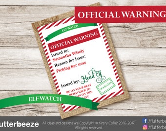 Elf watch, under surveillance, ELF warning, be good at christmas, Editable Christmas tags, gift labels, DIY gift tags, instant PDF file