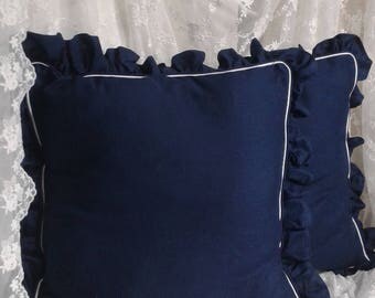 Pillow Navy Blue and white ruffle
