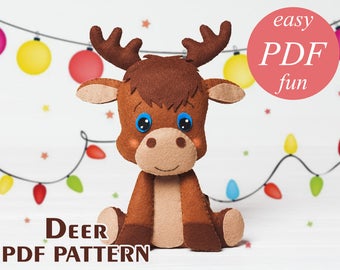 PDF felt deer pattern Stuffed animal Easy Sewing Nursery decor Woodland animals Baby Shower gift Mobile Christmas ornament tutorial Pattern