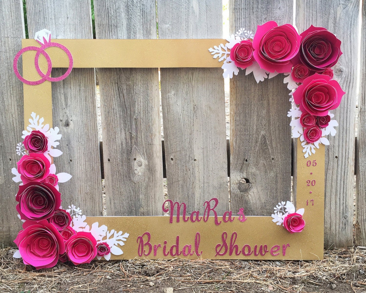 Gold Floral Frame booth prop with 3D flowers perfect