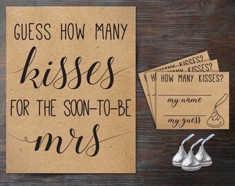 Guess How Many Kisses . Guess How Many Kisses for the Mrs . Bridal Shower Game . Wedding Shower Game . Bachelorette Party Night . Rustic .