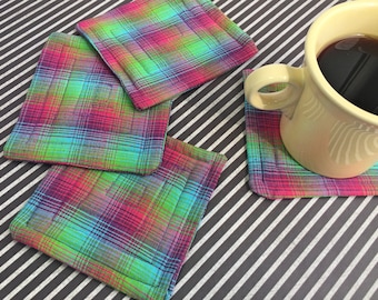 Quilted Fabric Coasters- Set of 4 (Handmade) Plaid