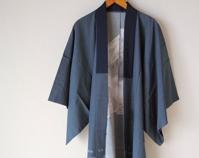 Vintage Japanese Men's Kimono / Fuji was drawn / Silk Gown / Juban