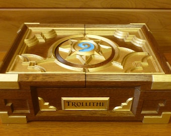Personalized Hearthstone Box Replica Wood Carving Blizzard Father Mother Day Birthday Gift Full-Size Oak Carved Box