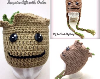 Crochet Baby Groot Inspired Hat/Multi-Size/2 Styles