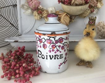 Antique storage jar "Poivre", enamel, shabby