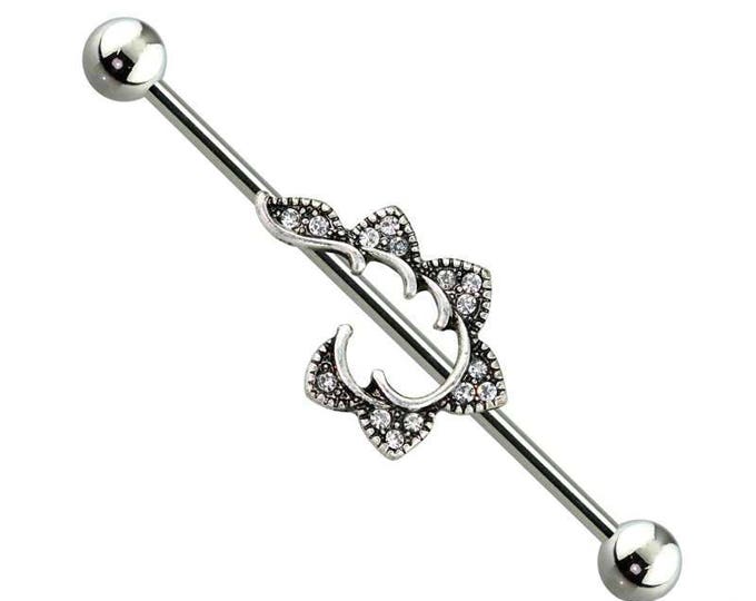 316L Surgical Steel Vintage Filigree Multi Clear CZ Embedded Industrial Barbell