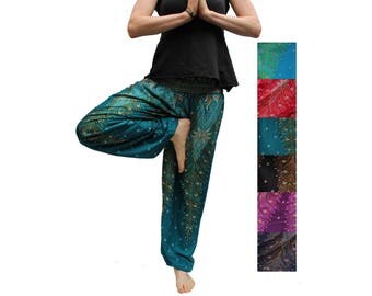 Fairtrade Harem Pants Unisex Peacock in Turquoise/Blue/Red/Black/Purple/Midnight Blue /Yoga Pants / Alladin Pants / Maxi Pants/ Gypsy Pants