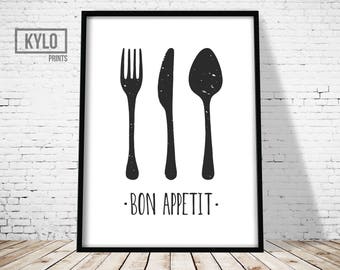 Kitchen Print, Typography Print, Kitchen Typography, Kitchen Decor, Bon Appetit, Printable Art, Kitchen Printable, Kitchen Art, Home Decor
