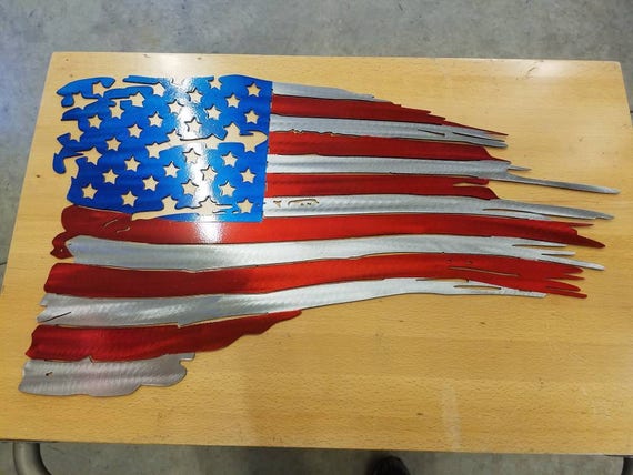 Tattered American Flag metal wall art plasma cut sign gift