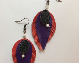 Colored leather pendants earrings