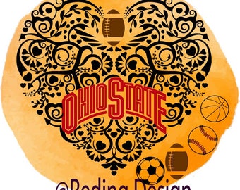 Ohio State Football Baseball Soccer Basket ball heart SVG digital cut files.