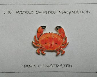 Summer crab Brooches.crab pin.crab badge.hand illustrated.hand drawn.