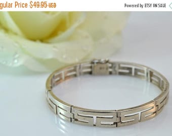 HUGE Sale Geometric Pattern Hinged Link Bracelet Sterling Silver 12.1g