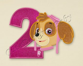 Paw Patrol Skye Number 2 applique embroidery design, Paw Patrol Machine Embroidery Designs, Embroidery designs baby, Instant download #041