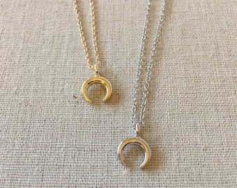 Crescent Moon Necklace, Half Moon Necklace, Half Moon Charm, Horn Necklace, Gold Necklace, Dainty Necklace, Birthday gift, Bridesmaid gift