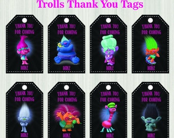 Trolls Inspired Tags Trolls Tags Trolls Thank You Tags Trolls Party Supplies Trolls Tag Trolls Birthday Party Trolls Tag Trolls Thanks Tag
