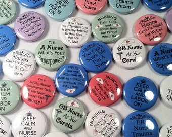 15 Nurse 1" Buttons, Nursing Pins, Nurse Fridge Magnets, With A Black Velvet Sack, Great Nurse Party Favors, Nurse Gift,