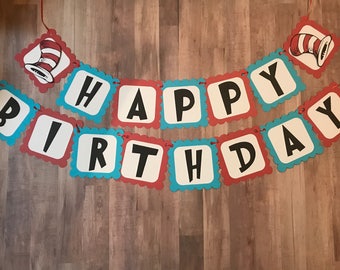 Dr. Seuss Happy Birthday banner Cat in the Hat banner Happy