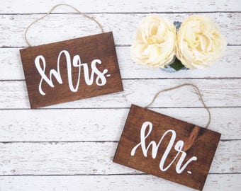 Mr and Mrs Chair Sign-Rustic Mr and Mrs sign- Mr and Mrs Rustic Table Sign-Rustic Wedding Decorations-Rustic Wedding Decor-Rustic Wedding