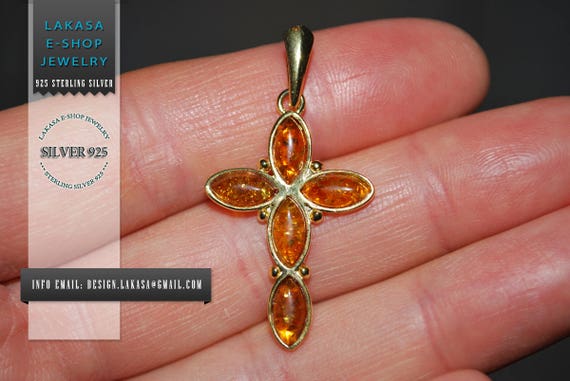 Cross Baltic Amber Sterling Silver Gold plated Jewelry Best Gift idea baptism birthday mother day Men Anniversary Woman Unisex Collection