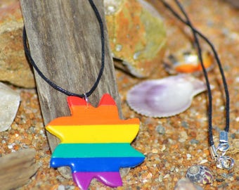 rainbow colored Sun pattern polymer clay necklace