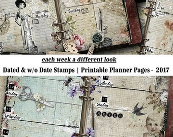 On Sale 2017 Planner, Printable Planner Pages, 2017 Weekly Planner, Vintage Style, Planner Inserts, A5, Half Letter, Printable Planner, Cale