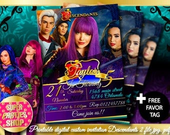 Descendants 2 Digital Printable invitation, Custom Party Descendants ,Birthday,Party, Supply, Kit, Pack, Custom, Free Favor Tag