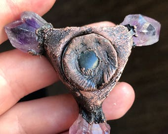 Amethyst Copper Spinner, Handmade Electroformed Gift Fidget Toy Jewlery Crystal Gem Calming Focus Tool