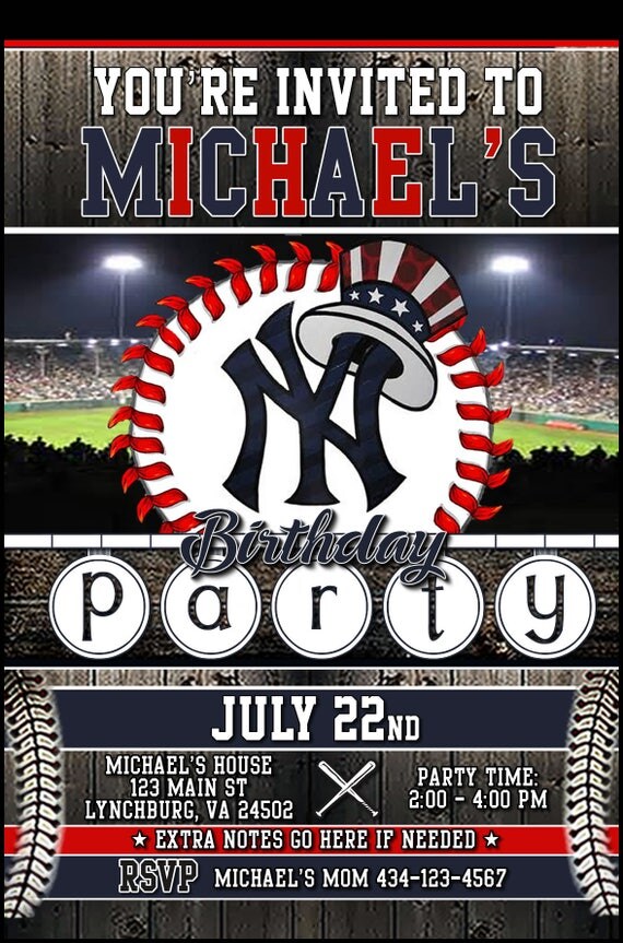 Custom New York Yankees Top Hat Logo 5x7 Printable Birthday