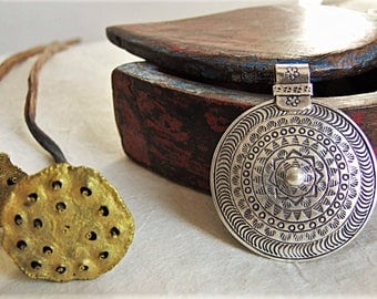 Sterling Silver pendant. Silver Jewelry. Ethnic Jewelry. Engraved silver pendant. Silver jewelry. Ethnic silver jewelry.