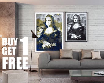 Mona Lisa, Gioconda, Leonardo da Vinci, Wall Art, Instant Download Printable Art, Digital Art, Watercolor Print, Blue Print, Black&White,