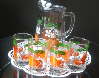 Vintage Breakfast Juice Pitcher and Tumblers