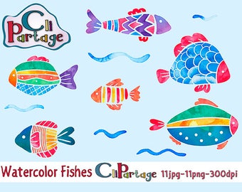 Watercolor Fishes Clip Art, Instant Download, Clip Art Vectors, Clip Art