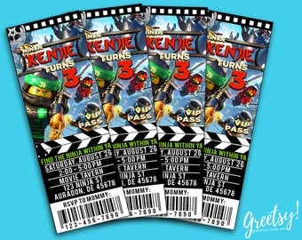 Ninjago Invitation, Ninjago Birthday, Ninjago Party, Lego Ninjago Invites, Ninjago Prints, Lego Ninjago Movie Ticket, Lego Ninjago Movie
