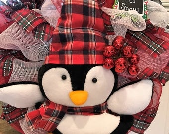 Penguin Deco Mesh Christmas Wreath